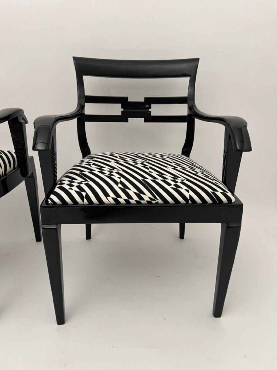 Pair Of Art Deco Armchairs, Black Lacquer, Black Creme Fabric, Germany Ca. 1925 photo buy