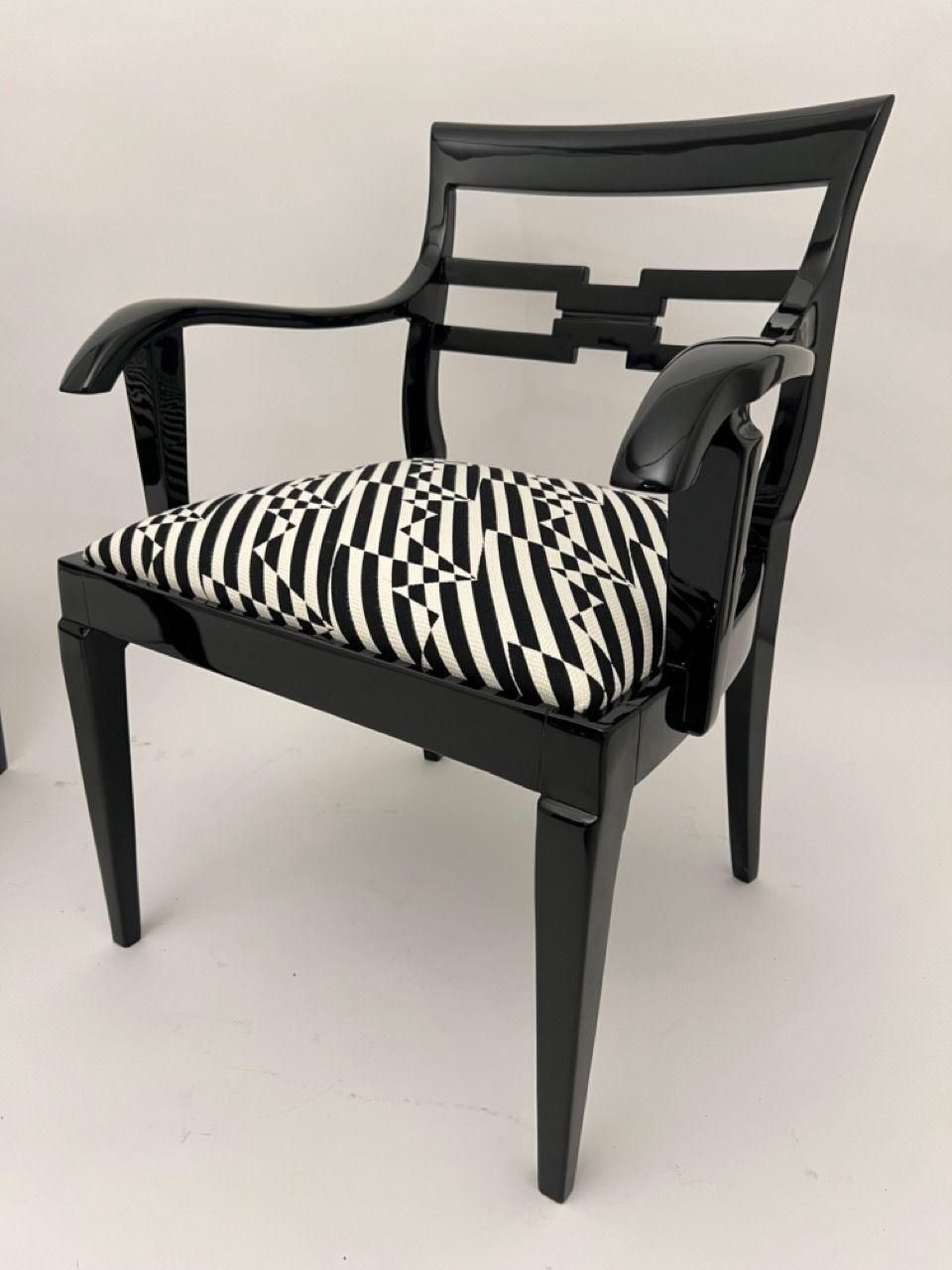 photo furniture Pair Of Art Deco Armchairs, Black Lacquer, Black Creme Fabric, Germany Ca. 1925