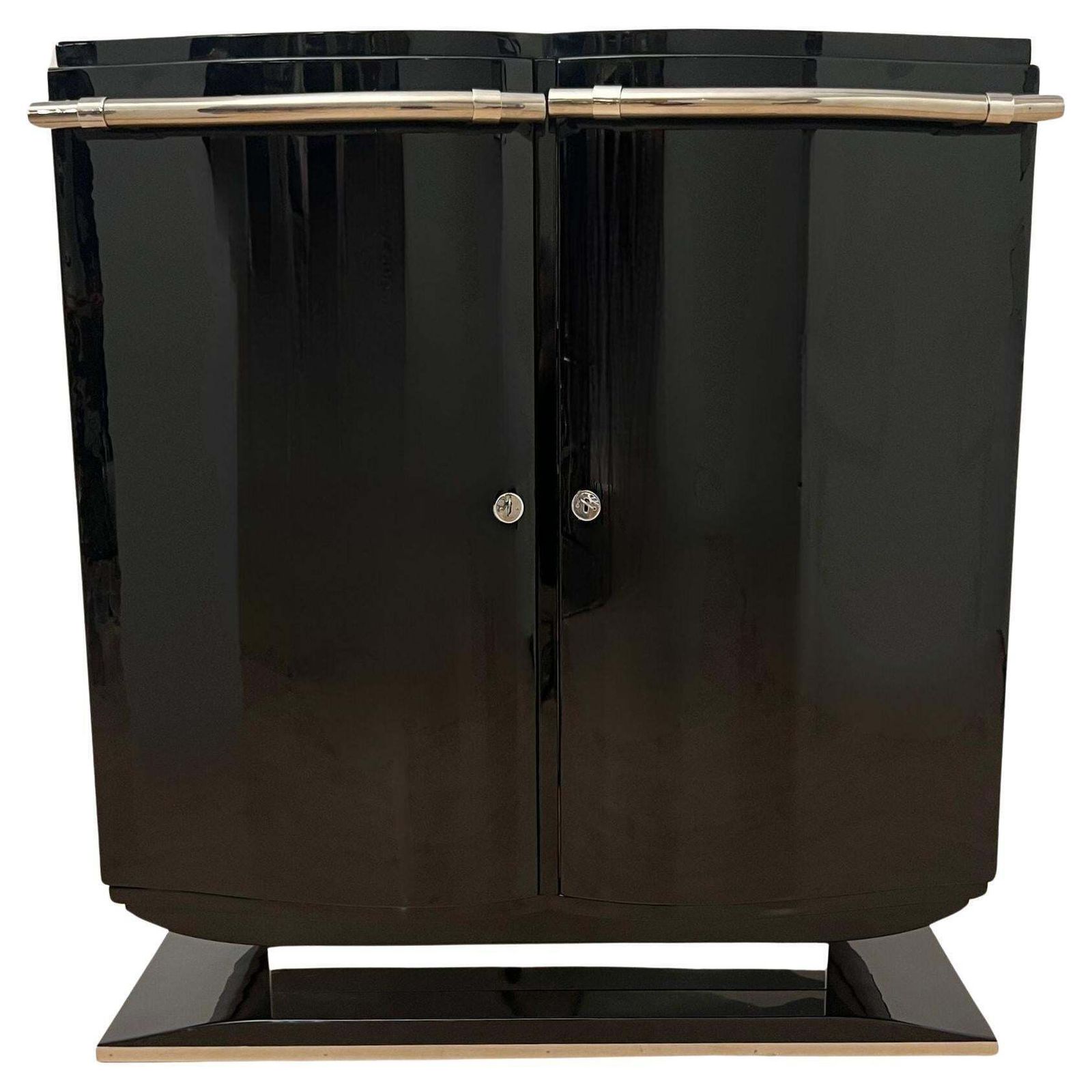 Art Deco Bar Sideboard, Black Lacquer And Chrome, France Circa 1930
