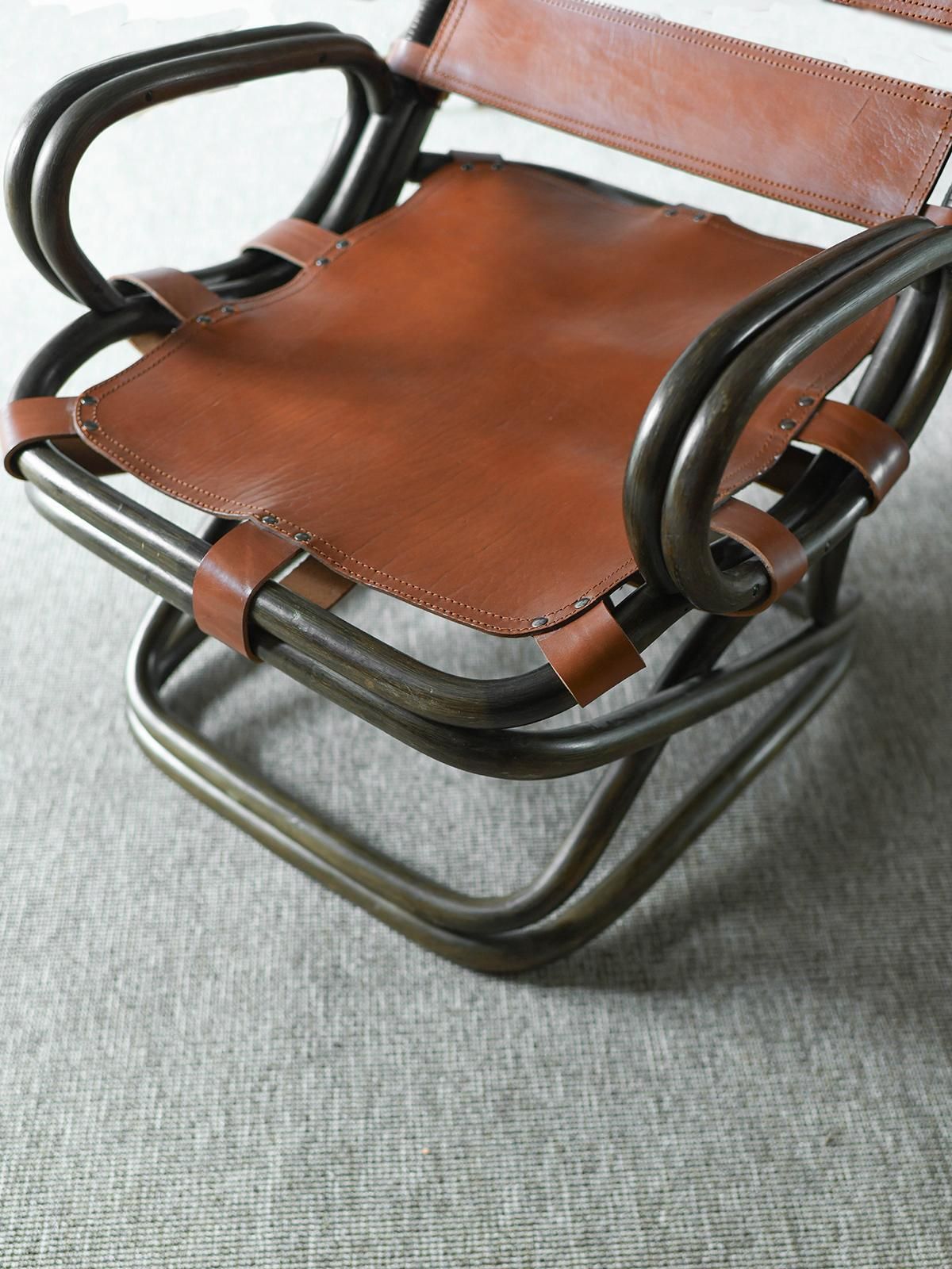 Pair Of Tito Agnoli Bamboo Armchairs With Leather Strap Seats, Italy 1960 photo vintage
