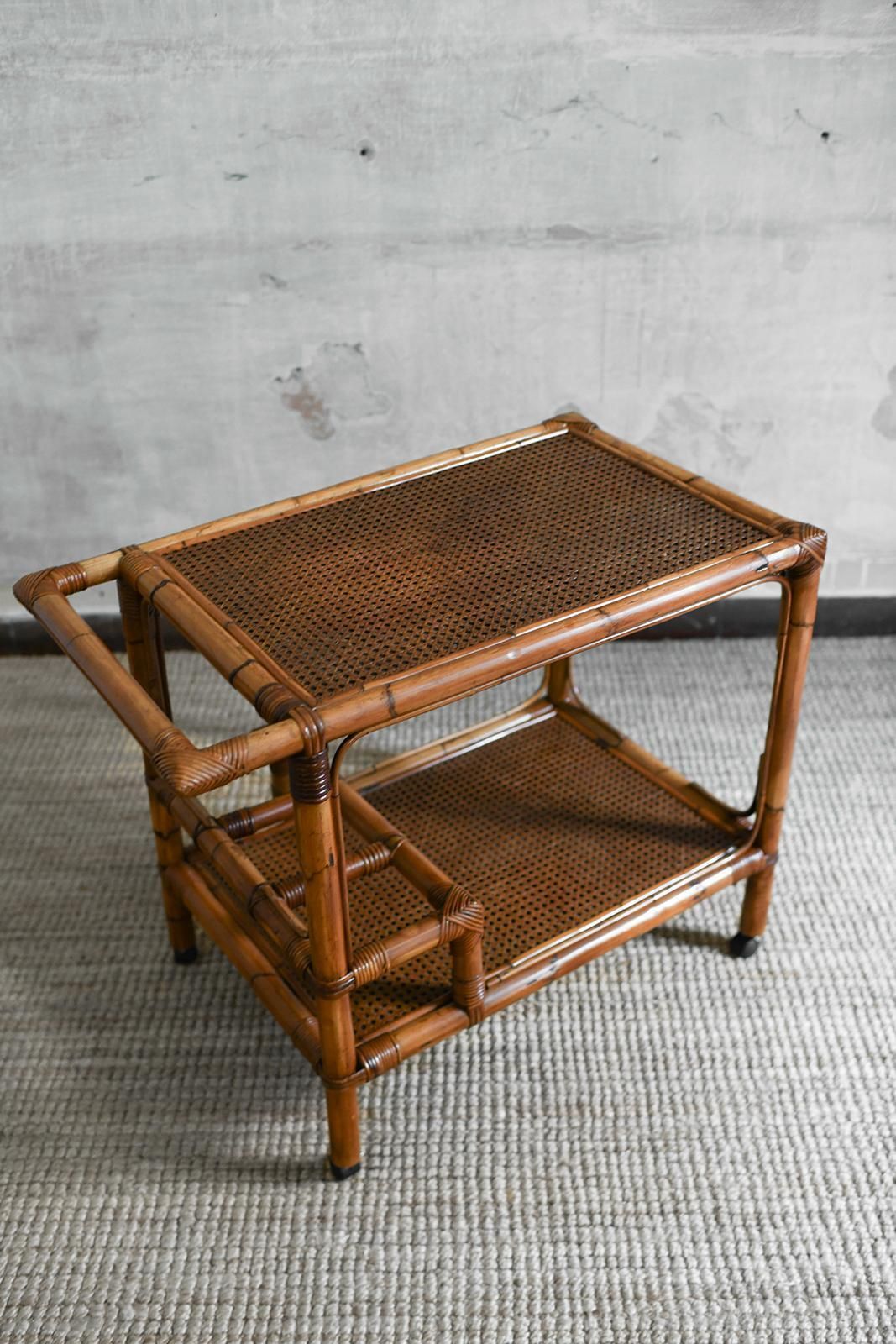 1980s Cart Bar Server – Bamboo And Vienna Straw Bar Cart With Dark Finish photo for sale
