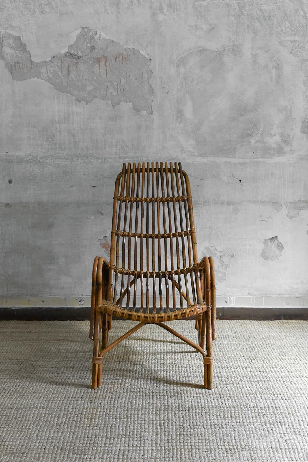 Pair Of High Back Bamboo Armchairs, 1960s photo for sale