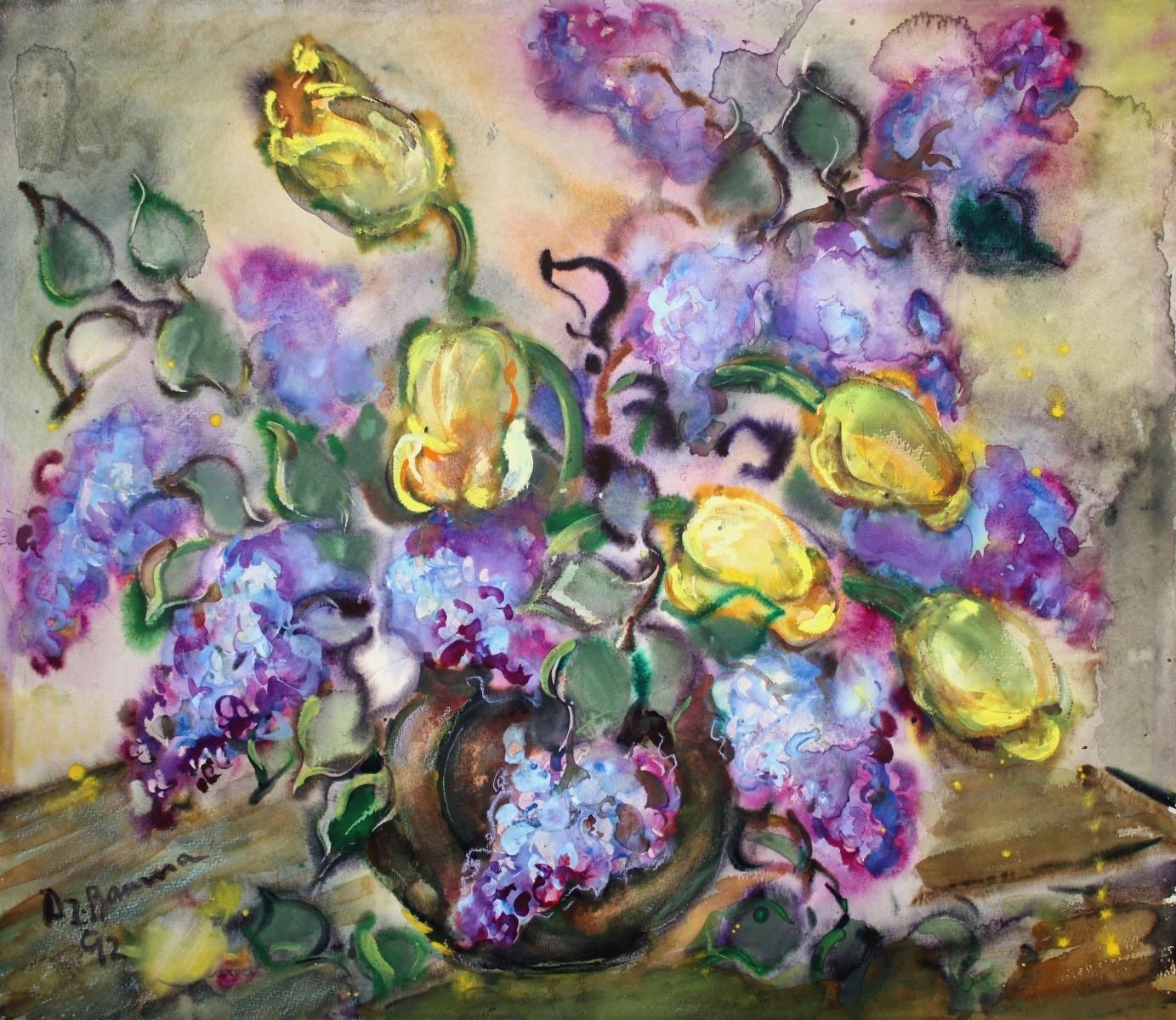 Dzidra Baumatulips And Lilacs  1992, Paper, Watercolor, 64x73 Cm1992 photo furniture