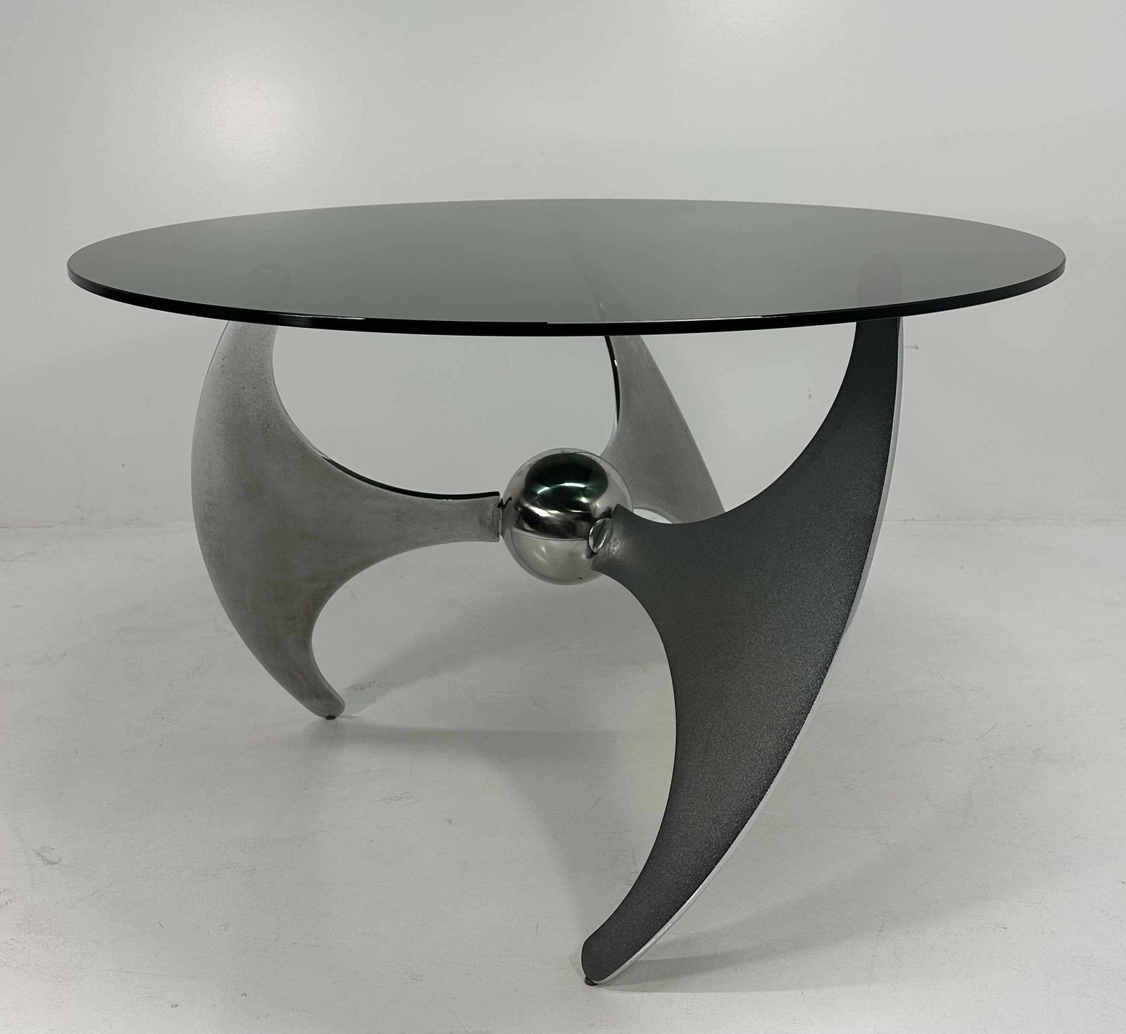 Italian Elica Table Design By L. Campanini In Steel And Smoked Glass, 1970s photo furniture