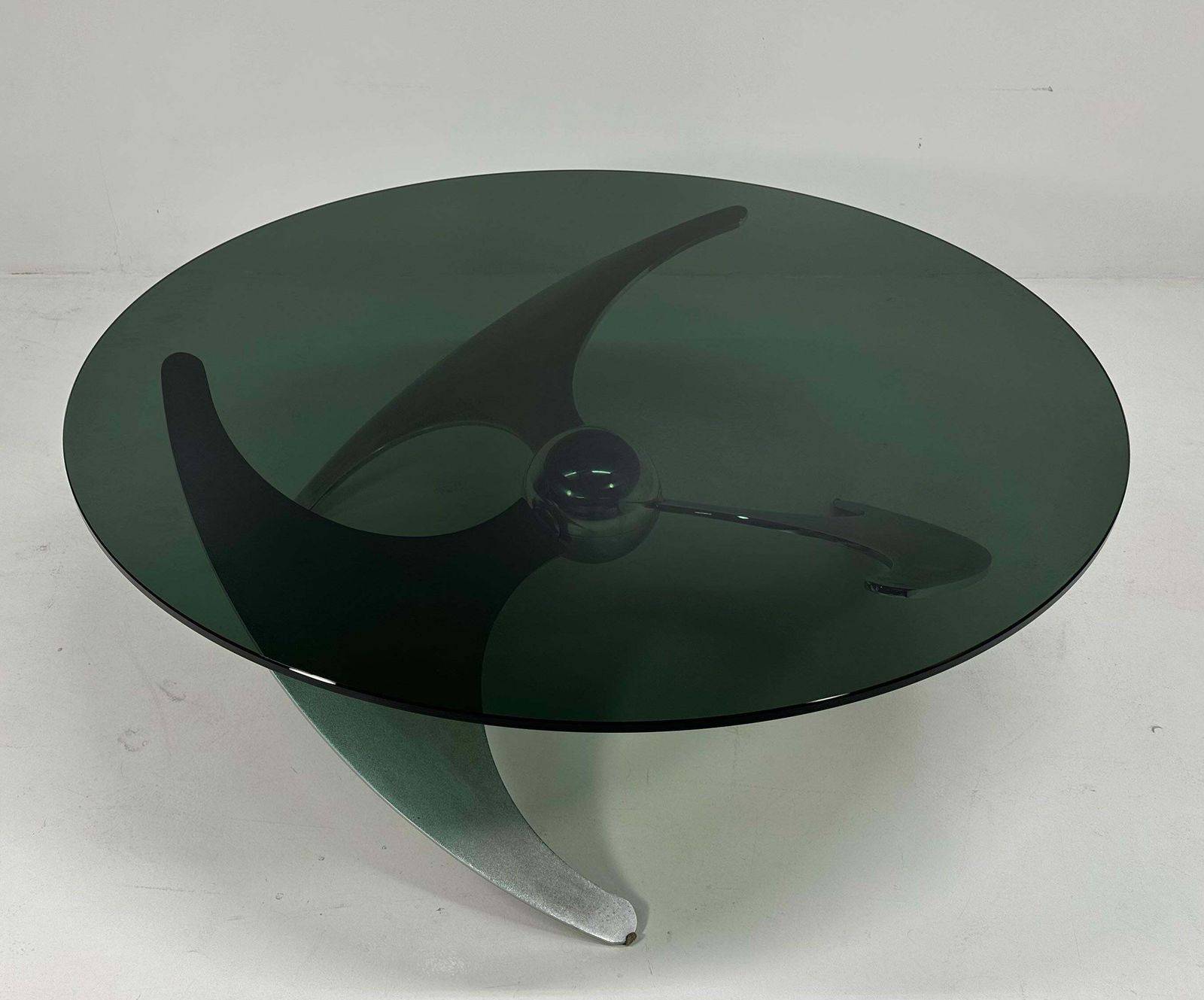 photo furniture Italian Elica Table Design By L. Campanini In Steel And Smoked Glass, 1970s
