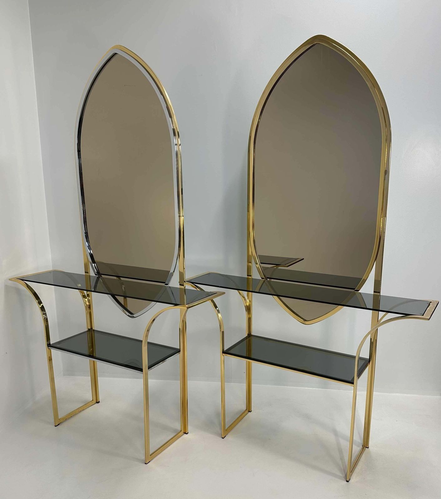 Italian Curved Brass And Chromed Console, 1970s photo vintage