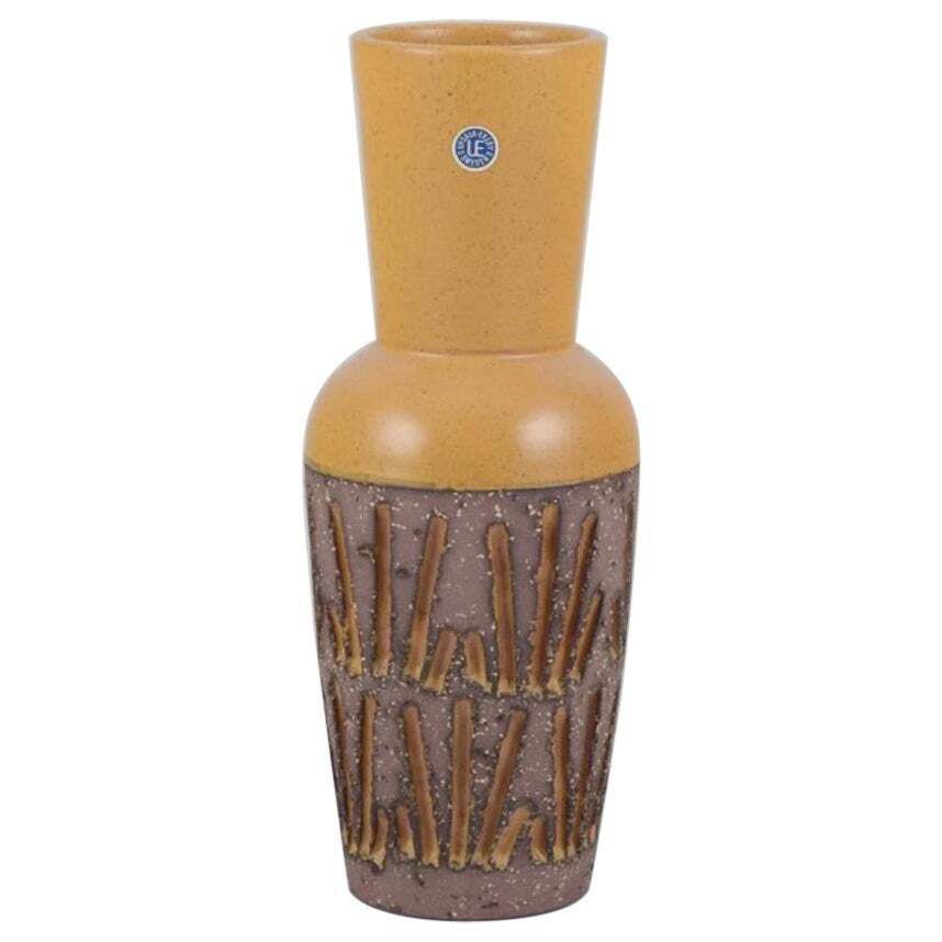 Mari Simmulson For Upsala Ekeby. Ceramic Vase With Ochre Yellow Glaze.