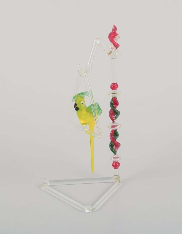 Murano, Italy. Rare Sculpture Of A Parrot Hanging On A Stand. photo furniture