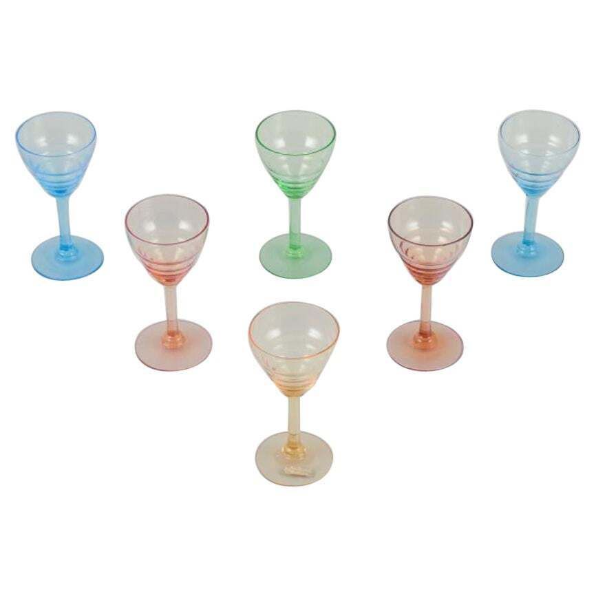 Pukeberg, Sweden. A Set Of Six Liqueur Glasses. Colored Art Glass.