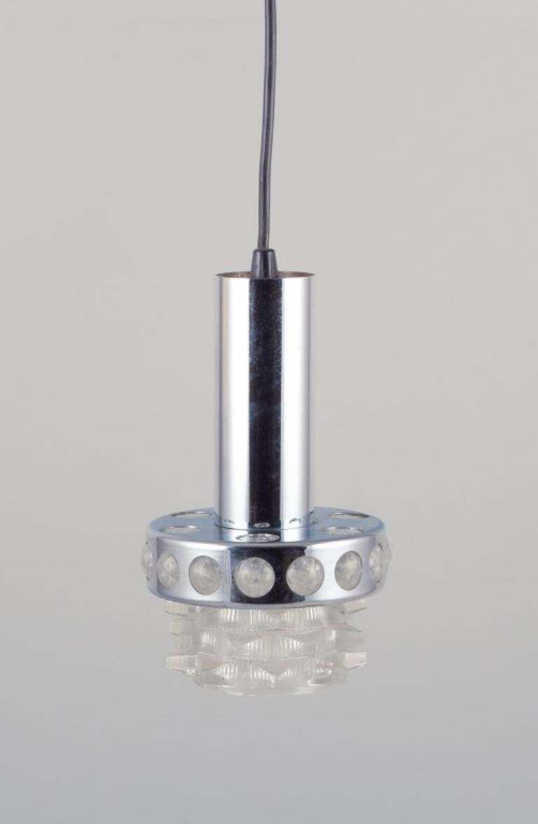 Raak, Holland. Ceiling Pendant In Chromed Metal And Clear Art Glass. 1970s. photo furniture