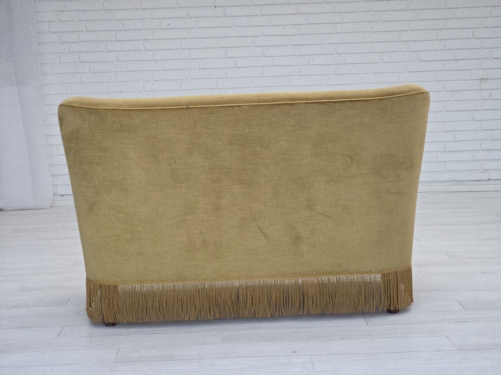 1970s, Danish 2 Seater Sofa, Original Light Green Furniture Velour, Beech Wood. photo 1570.0