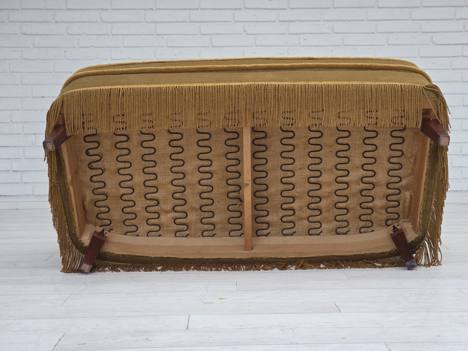 1970s, Danish 2 Seater Sofa, Original Light Green Furniture Velour, Beech Wood. photo buy