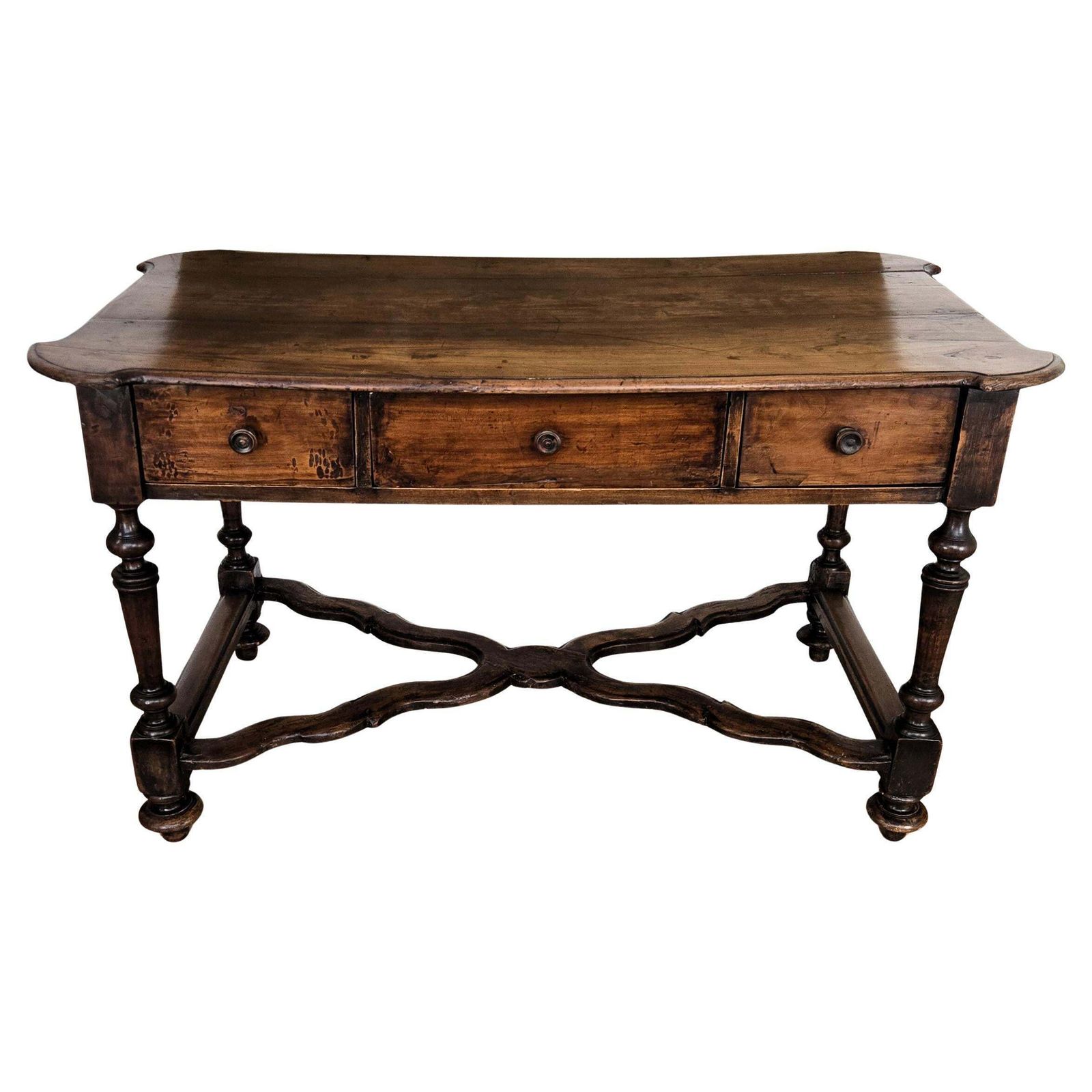 Antique Italian Carved Walnut Wood Table Console Desk