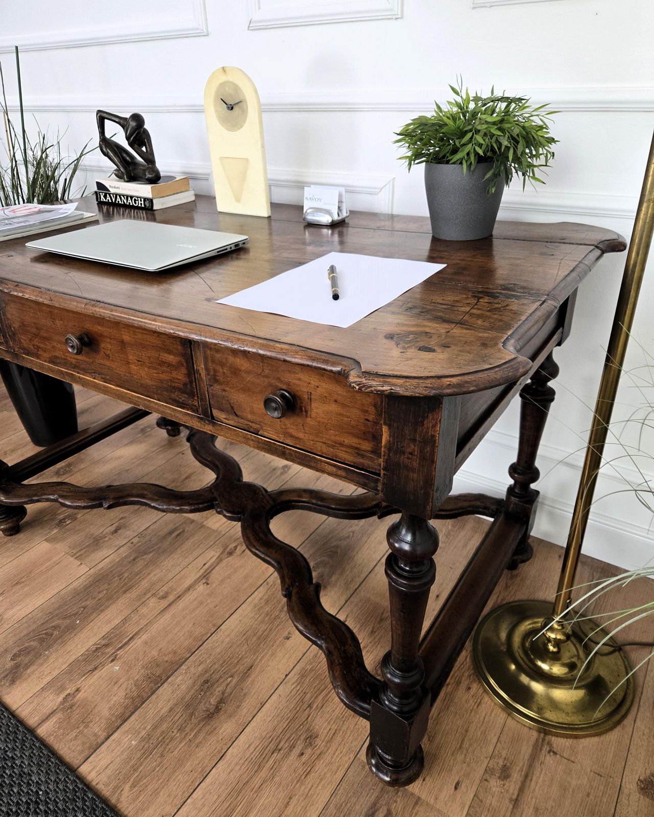 Antique Italian Carved Walnut Wood Table Console Desk photo 4295.0