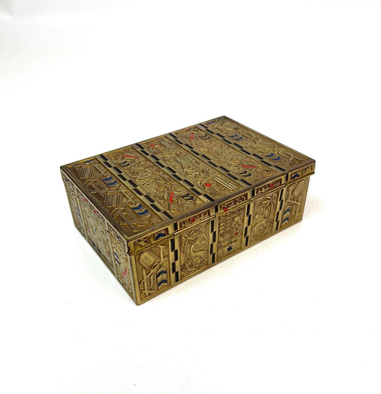 photo for sale Stunning Bauhaus Art Deco Avantgarde Brass Enamel Cubist Jewelry Box By Erhard & Söhne