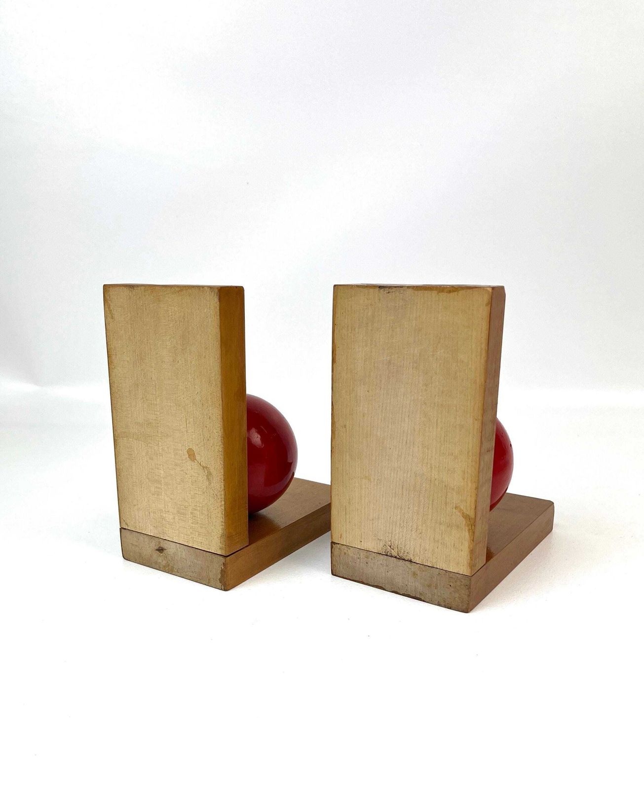 Stunning Bauhaus De Stijl Art Deco Wooden Cubist Pair Bookends Germany 1930 photo vinterior
