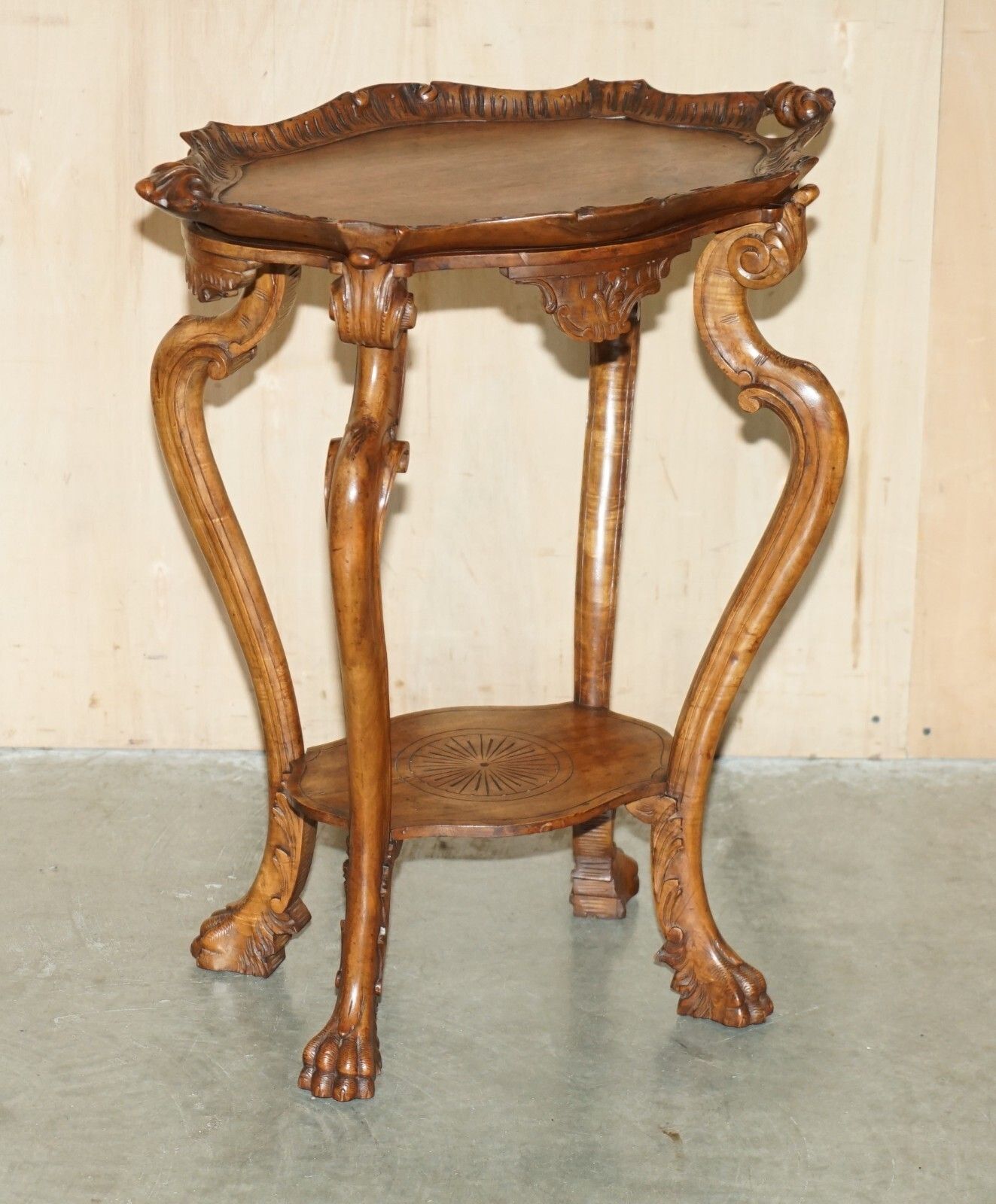 Antique French Hand Carved Tea Silver Tray Table With Removable Serving Tray Top photo furniture
