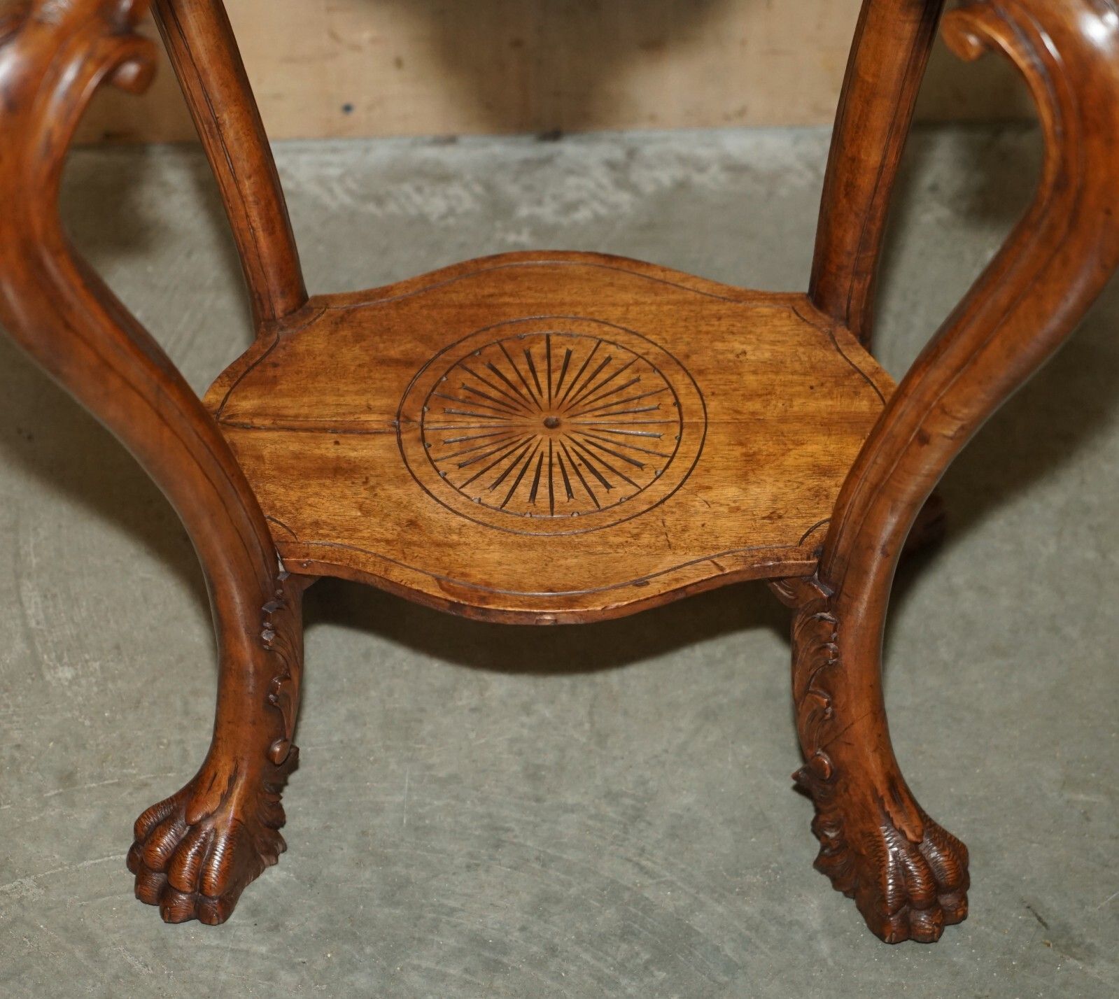 photo vinterior Antique French Hand Carved Tea Silver Tray Table With Removable Serving Tray Top