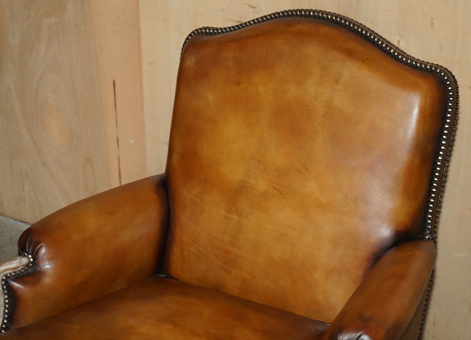 Restored Pair Of Antique Original Paint Brown Leather French Louis XV Armchairs photo Furniture