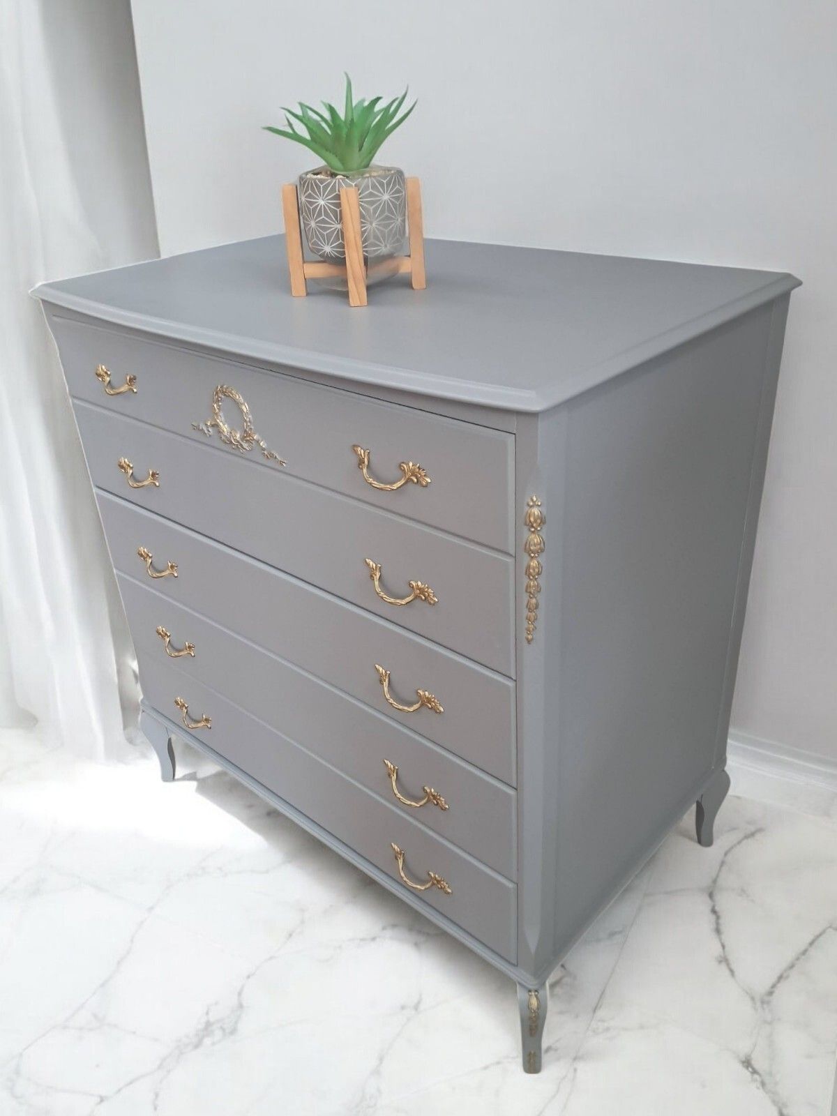 French Louis XV Chest Of Drawers Grey Gold Painted Refinished 1970 photo buy