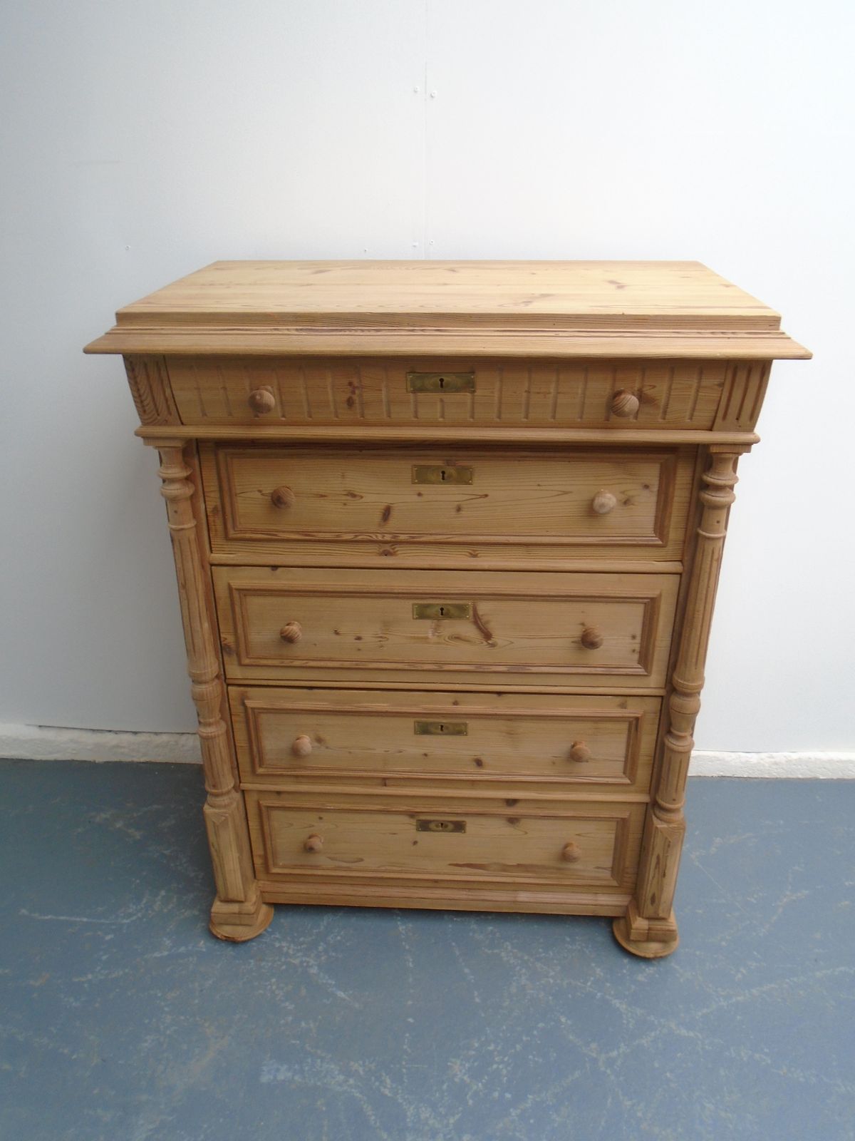 A Victorian Pine Tall 5 Drawer Chest Of Drawers To Wax / Paint photo buy