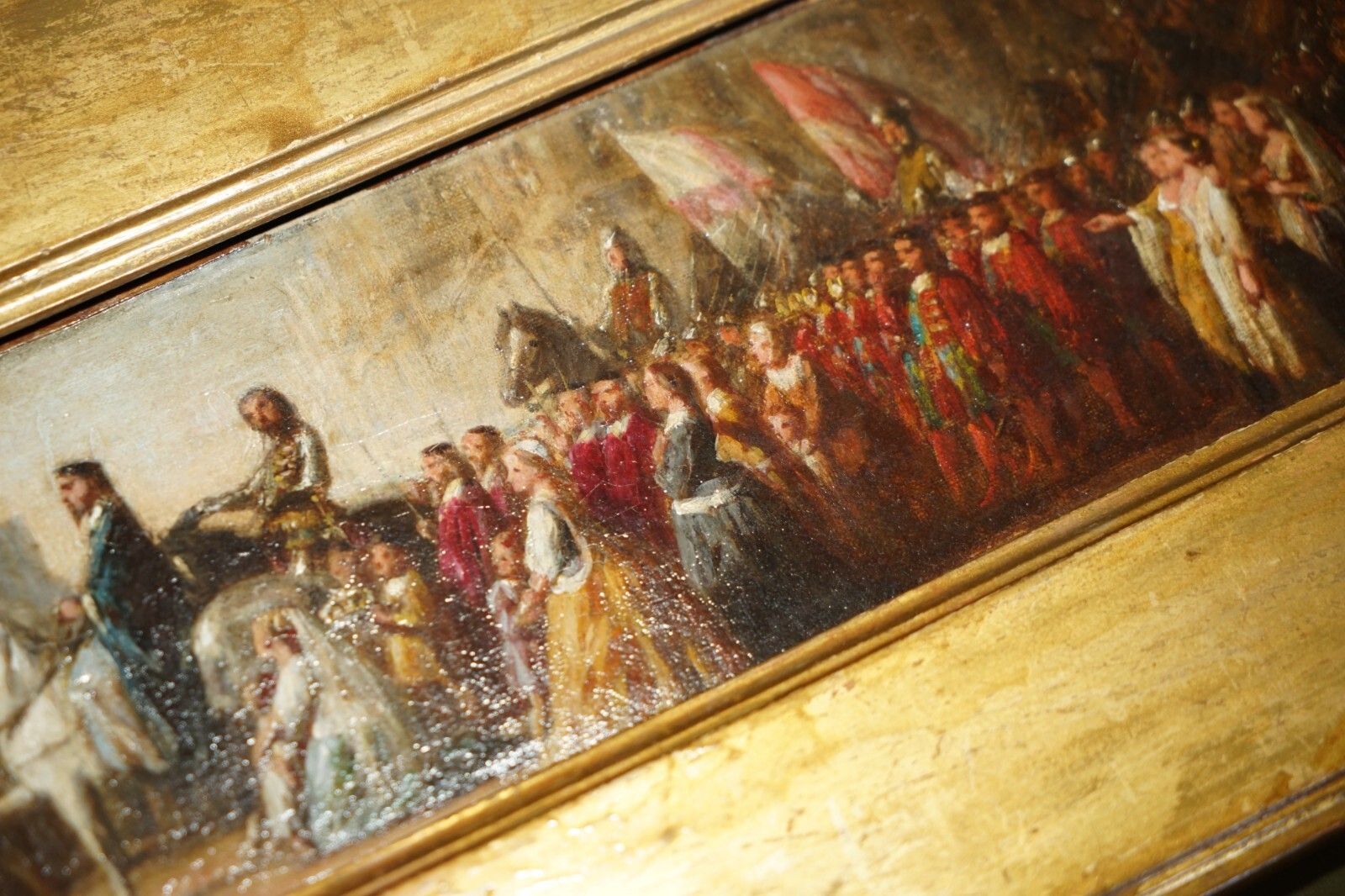 Antique Oil Painting Of The Black Prince With King John II Of France As Prisoner photo vintage