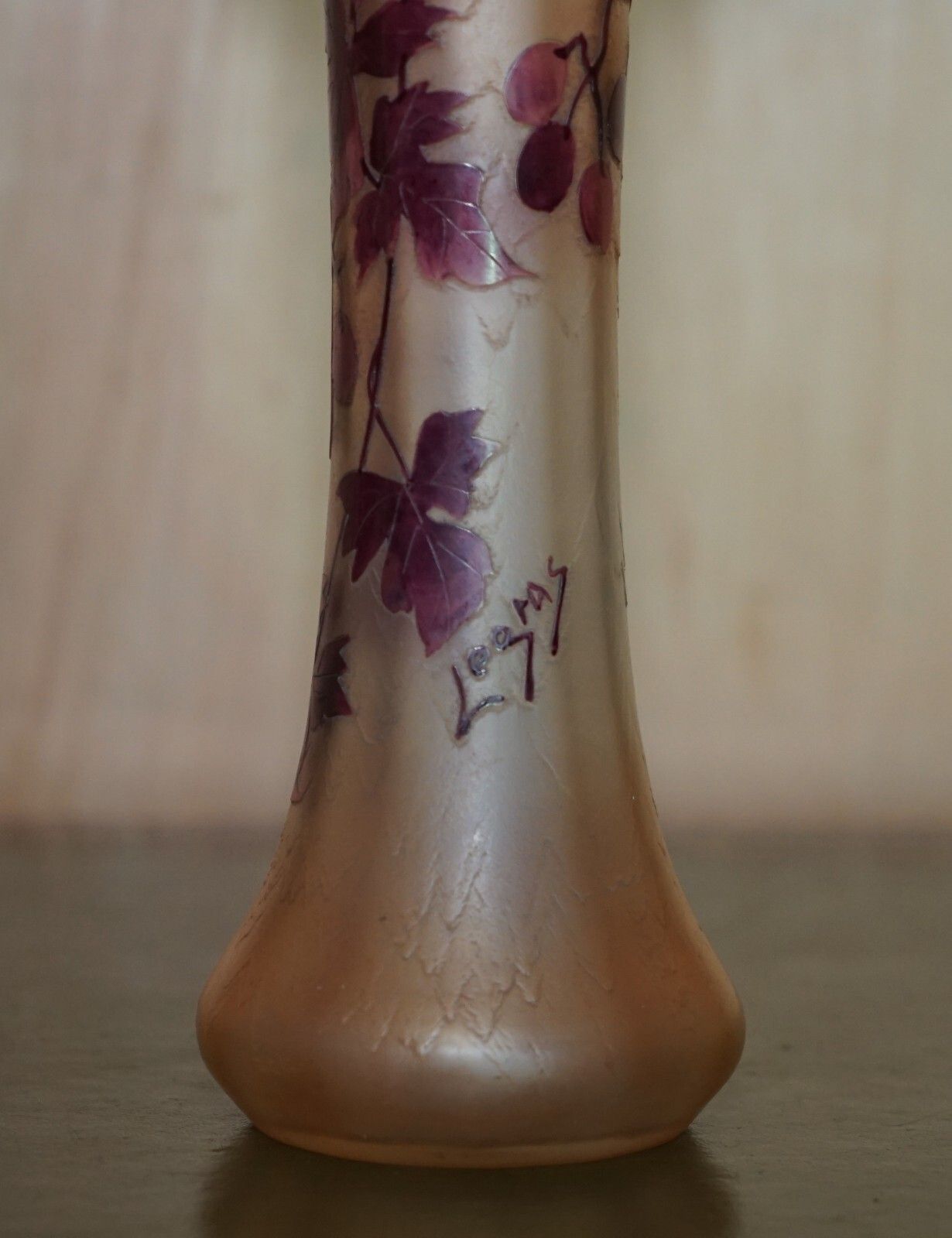 Antique Circa 1907 St Denis France Legras Rubis Series Floral Signed Glass Vase photo for sale