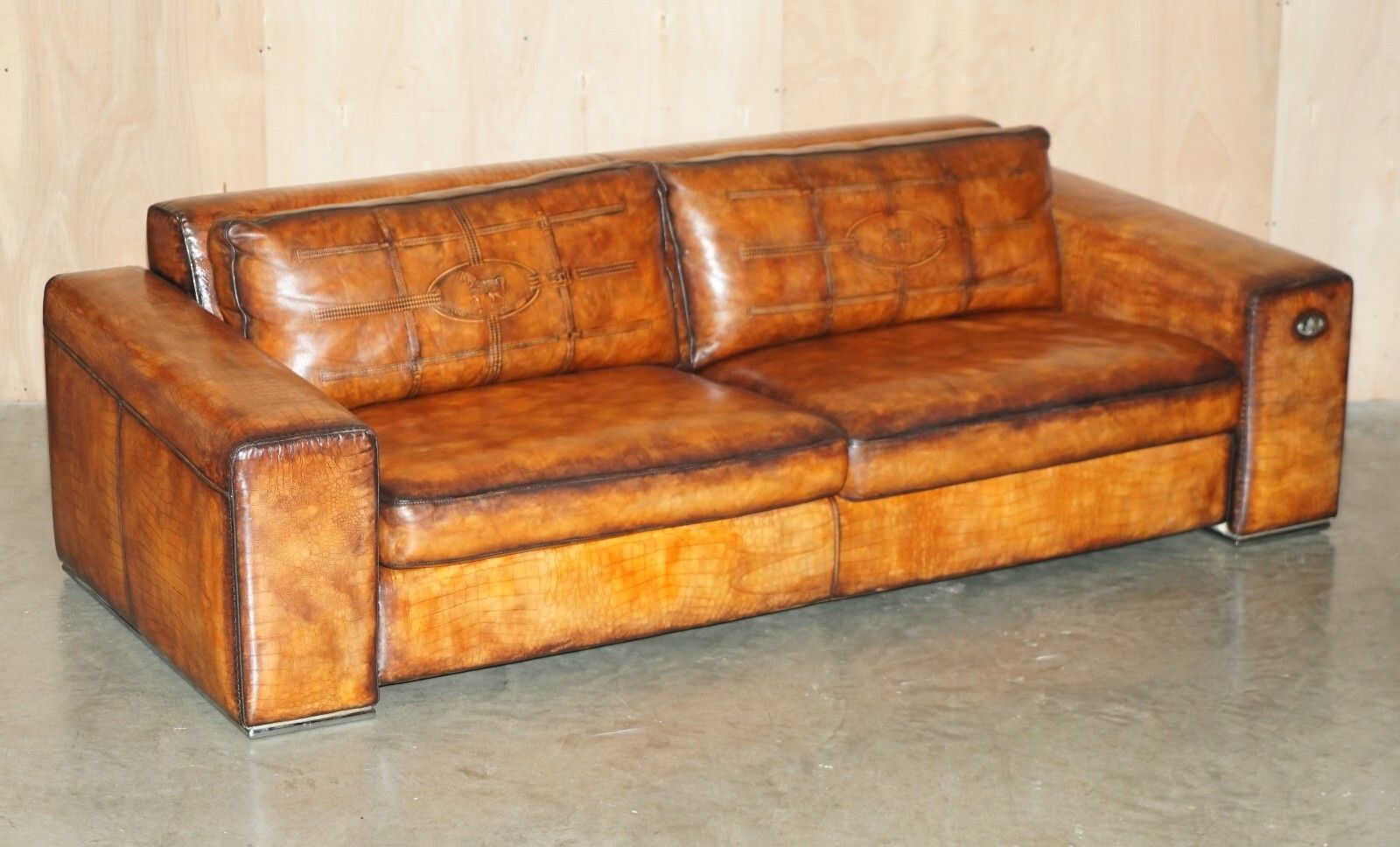 Rare Equestrian Embossed Fendi Crocodile Alligator Leather Patina Hand Dyed Sofa photo furniture
