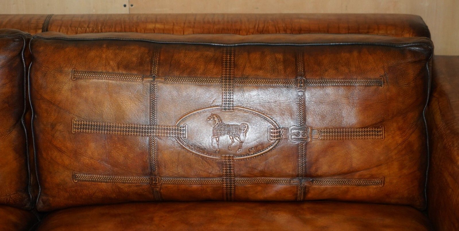 Rare Equestrian Embossed Fendi Crocodile Alligator Leather Patina Hand Dyed Sofa photo Furniture