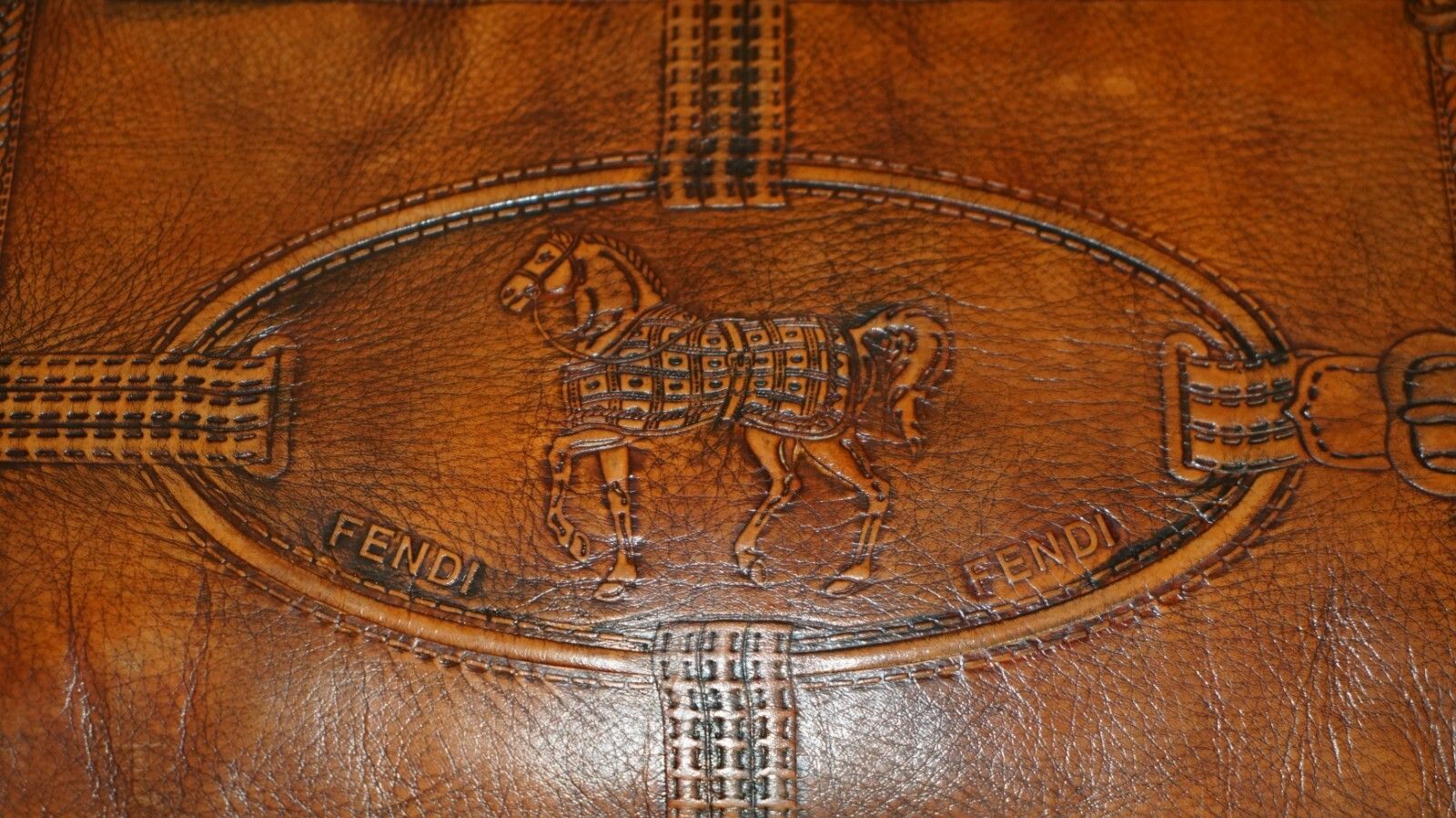 Rare Equestrian Embossed Fendi Crocodile Alligator Leather Patina Hand Dyed Sofa photo vinterior