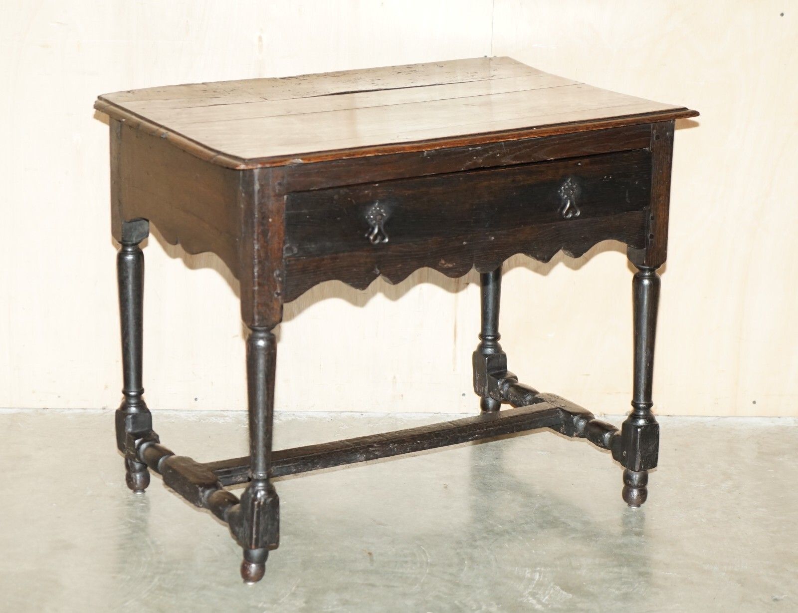 17th Century Antique Charles II Flemish Oak Side Table With Single Drawer