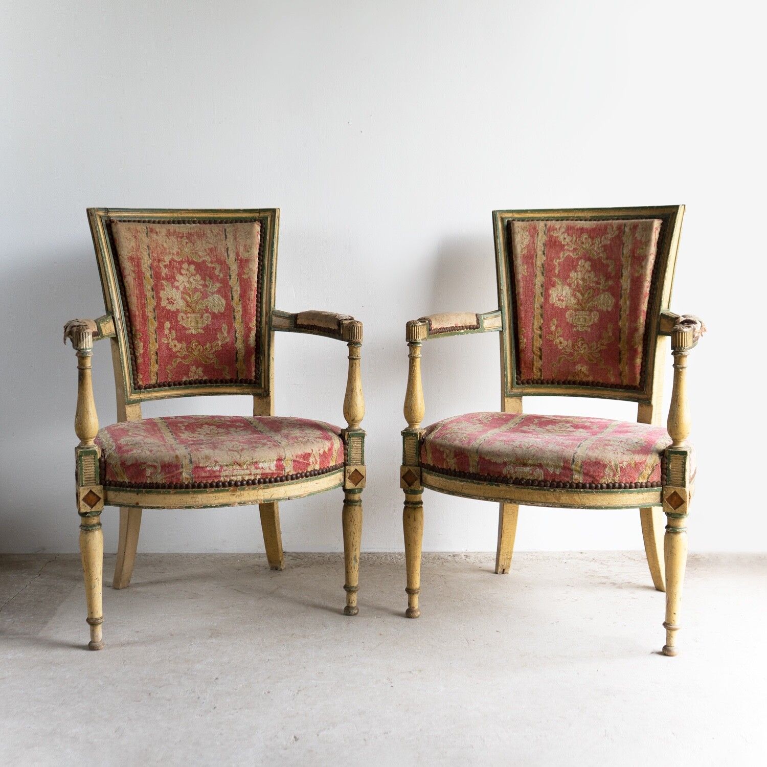 Pair Of Antique French Directoire Period Painted Armchairs, Late 18th Century photo buy