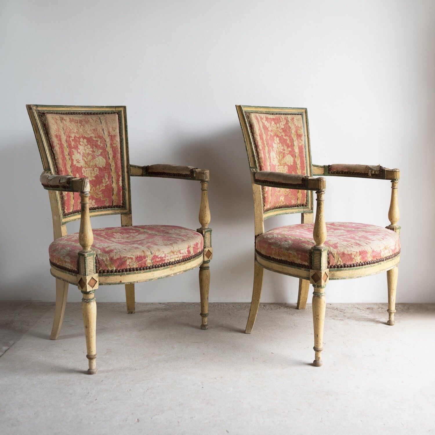 Pair Of Antique French Directoire Period Painted Armchairs, Late 18th Century photo vintage