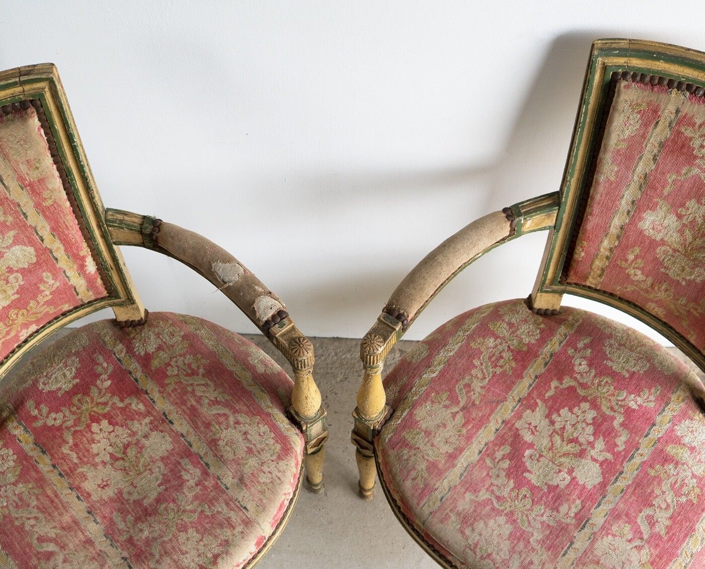 Furniture Pair Of Antique French Directoire Period Painted Armchairs, Late 18th Century photo