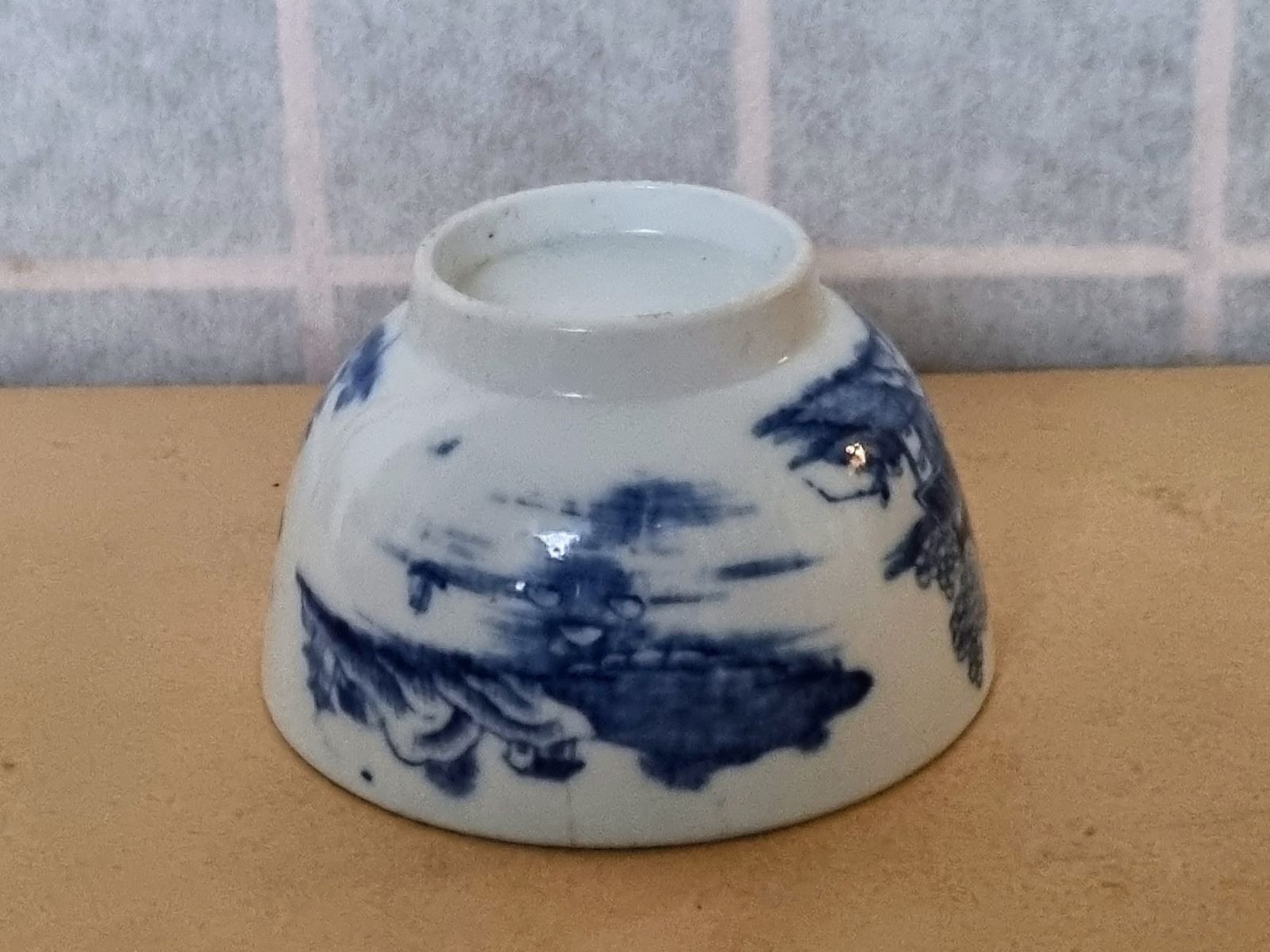 Georgian Tea Bowl | 18th Century English Blue White | Chinoiserie Pagoda Pattern | British Antique Porcelain photo furniture