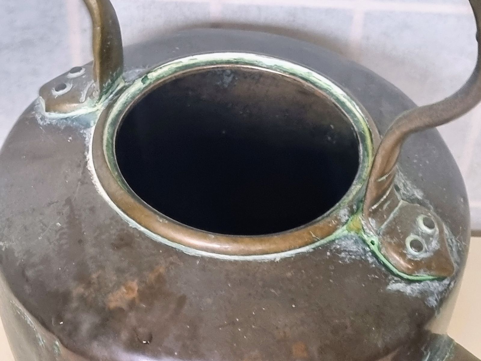 photo furniture Large Antique Copper And Brass Kettle, Authentic Vintage Kitchenalia, British Estate, Fireplace Hearth Display, Cottage Farmhouse Decor 11"
