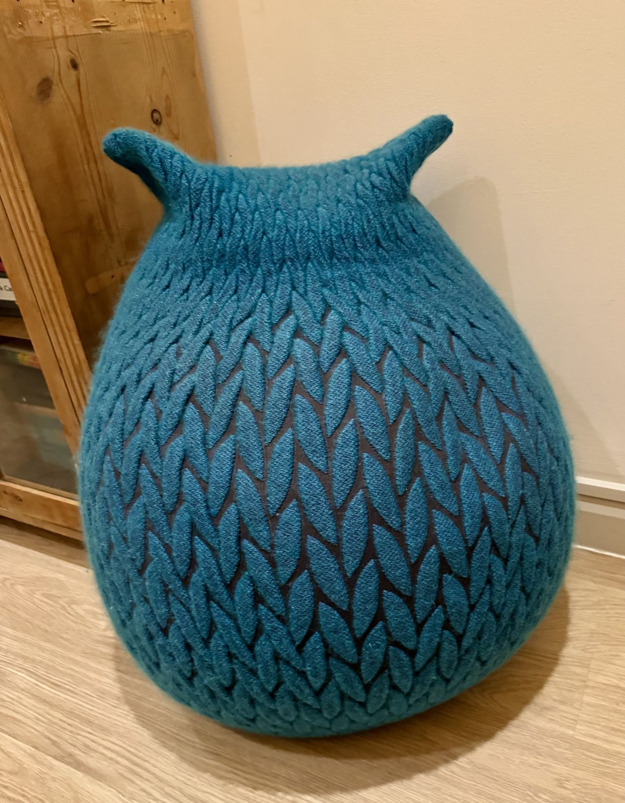 Rare Cosolis Pouf By Liset Van Der Scheer For Casalis – Teal Knitted Merino Wool Ottoman
