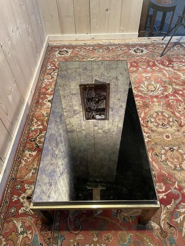 Table Basse En Métal Doré Et Miroir 1970 photo for sale