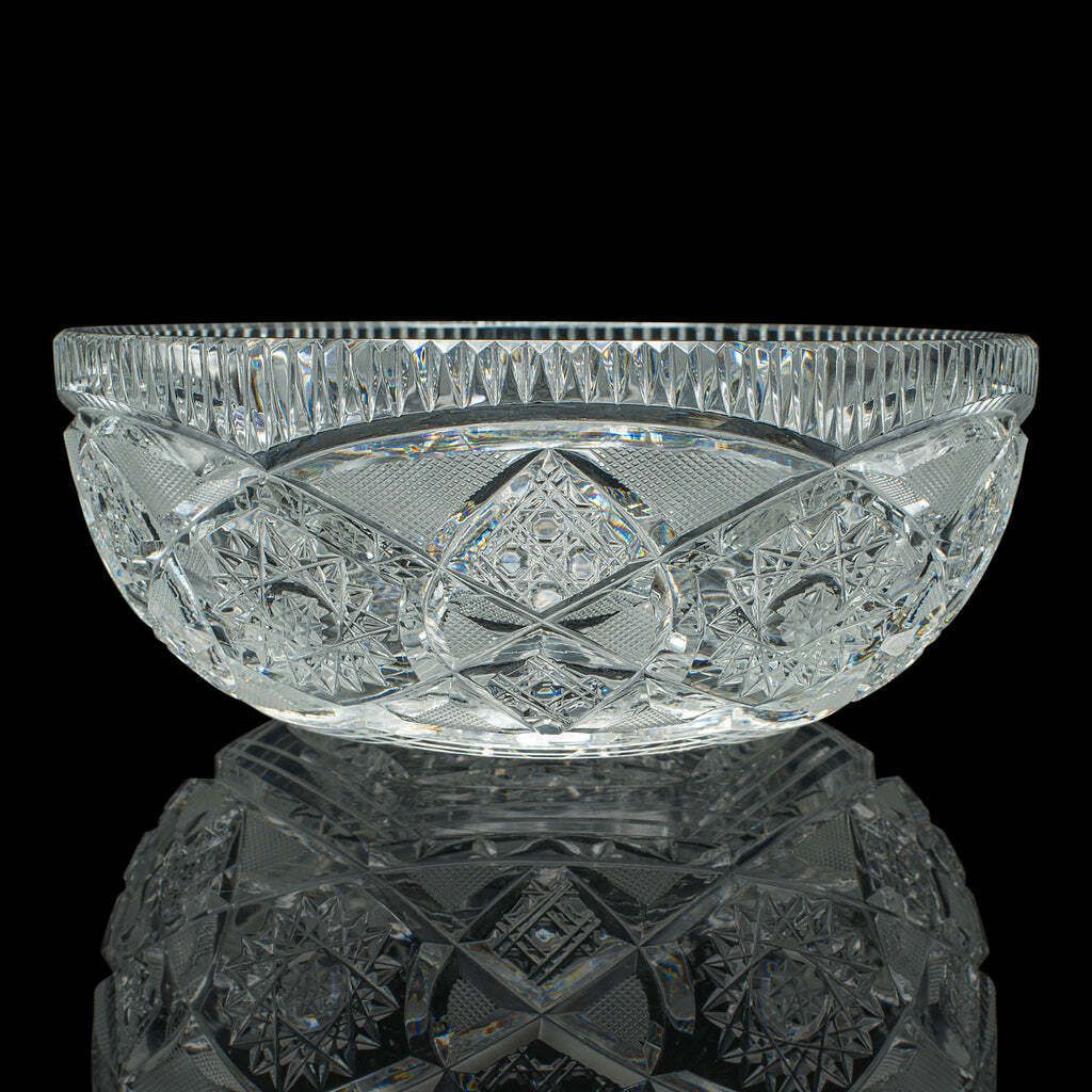 Vintage Centrepiece Fruit Bowl, English, Cut Crystal Glass, Decor, Serving Dish photo furniture