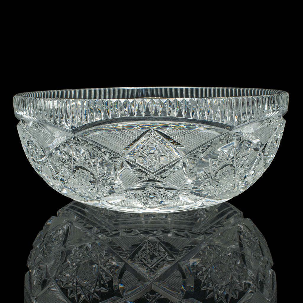 Vintage Centrepiece Fruit Bowl, English, Cut Crystal Glass, Decor, Serving Dish photo Home Decor