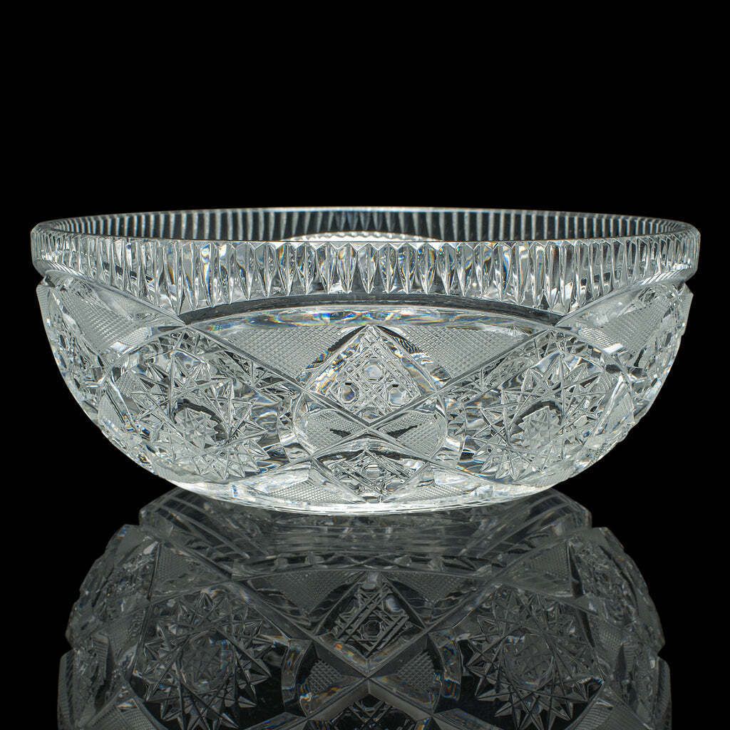 Vintage Centrepiece Fruit Bowl, English, Cut Crystal Glass, Decor, Serving Dish photo 404.0