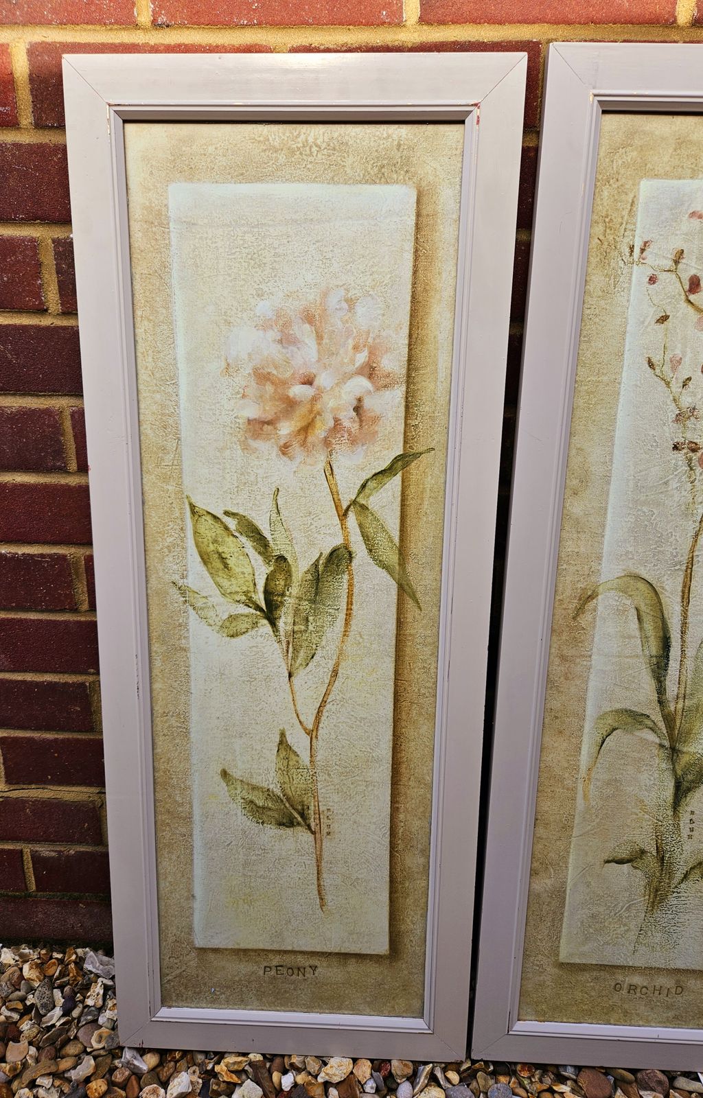 Pair Of Large, Framed Oriental Style Botanical Prints In Neutral Tones photo vinterior