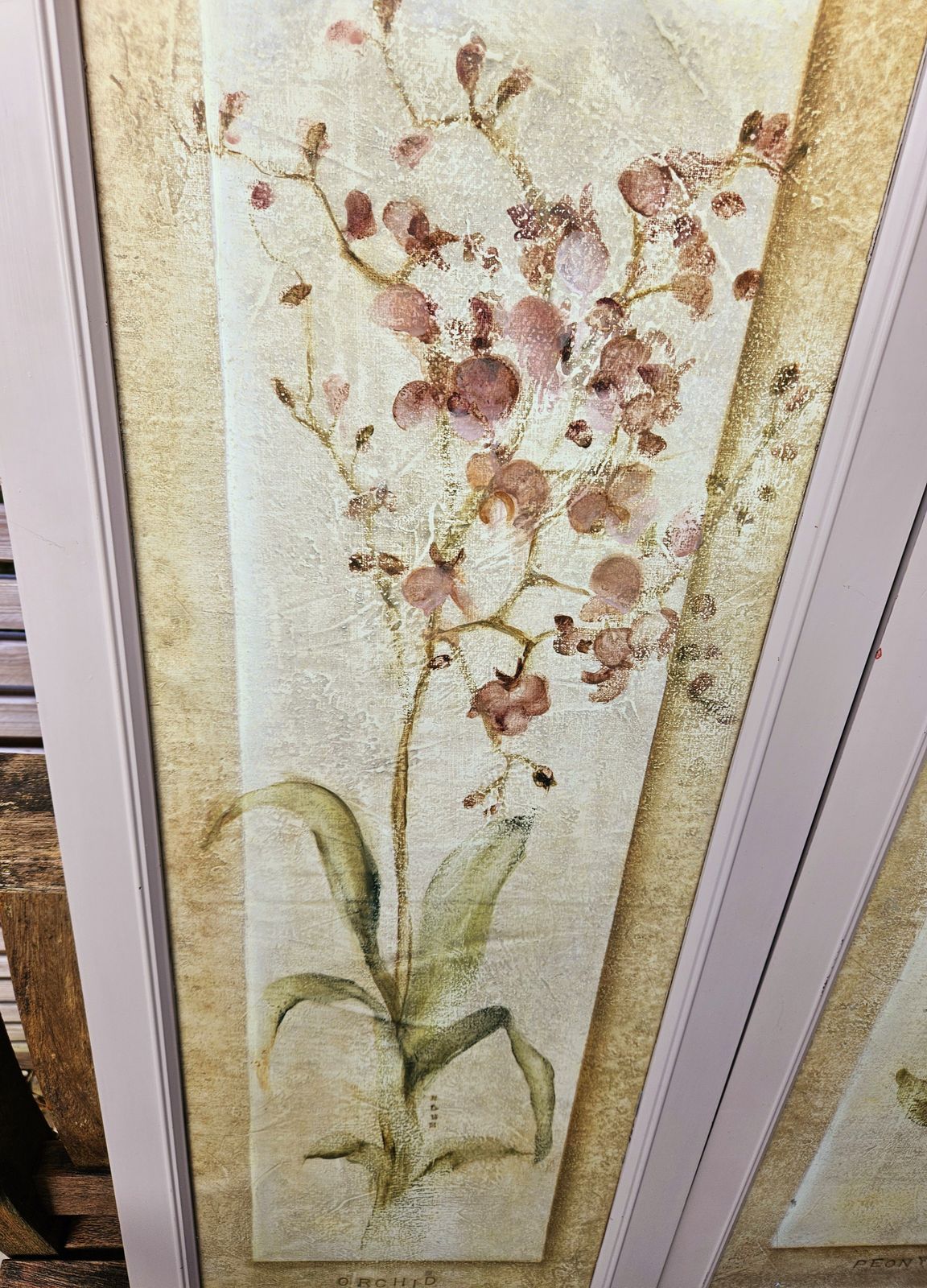 Pair Of Large, Framed Oriental Style Botanical Prints In Neutral Tones photo buy
