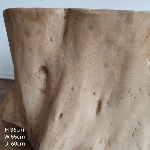 photo furniture Natural Wood Side Table Stump Oak Heavy Wabi Sabi, Organic Shape, Treated