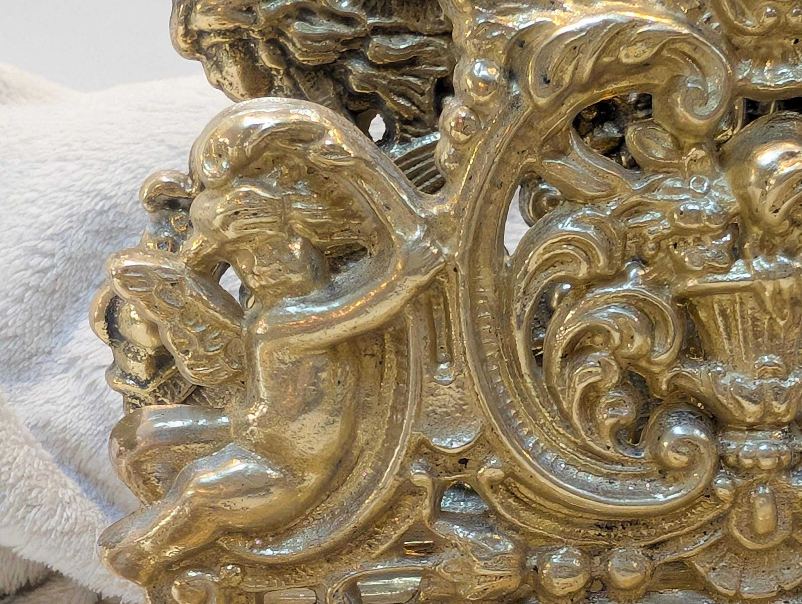 photo for sale Wonderful Antique Putti Cherub Rococo French Art Nouveau Double Solid Brass Inkwell, Letter Holder.