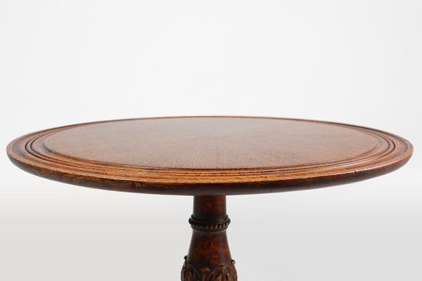 Antique English Hand Carved Oak Side Table With Lions Head Feet, 1890s photo furniture