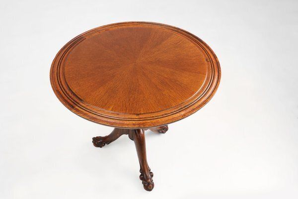 Antique English Hand Carved Oak Side Table With Lions Head Feet, 1890s photo Furniture