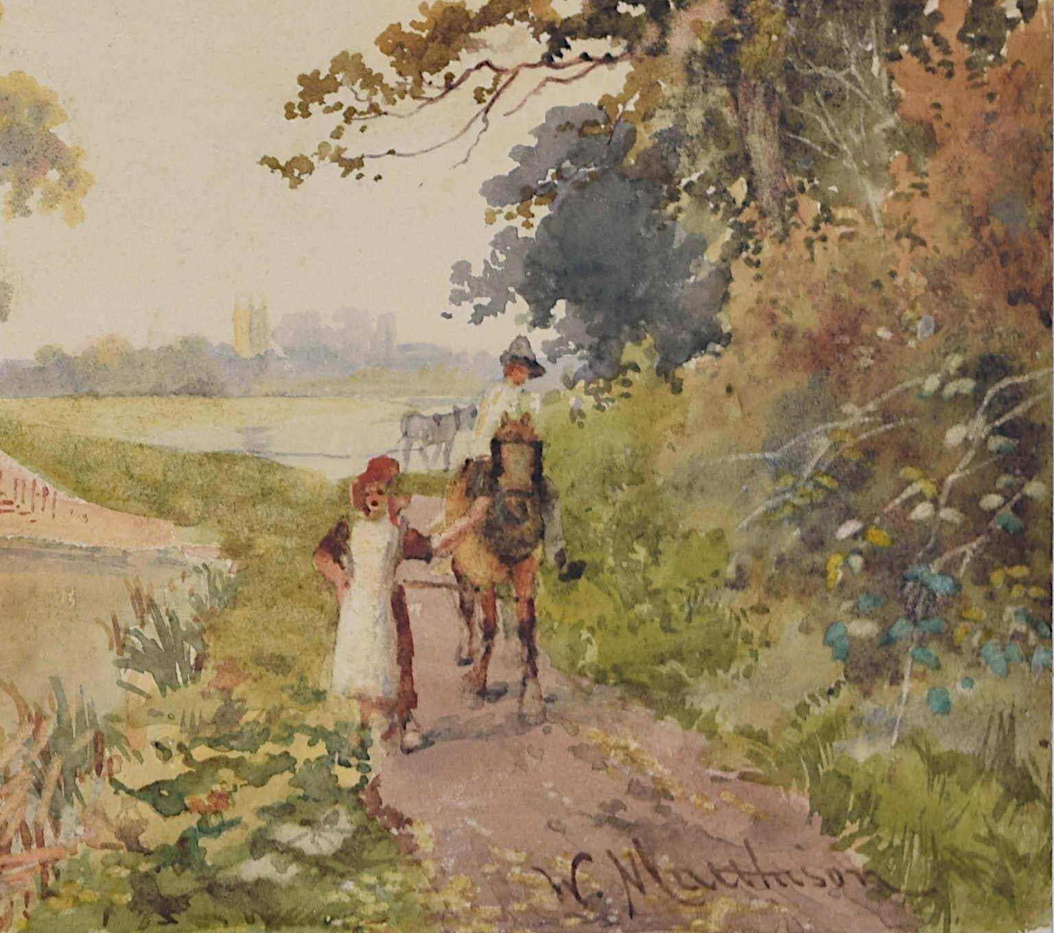 Spires Of Oxford From The Canal, Watercolour By William Matthison (C. 1900) photo 255.0