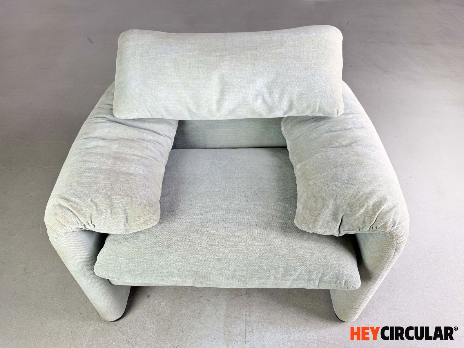 Furniture Original Cassina Maralunga Armchair Vico Magistretti Fabric Turquoise photo