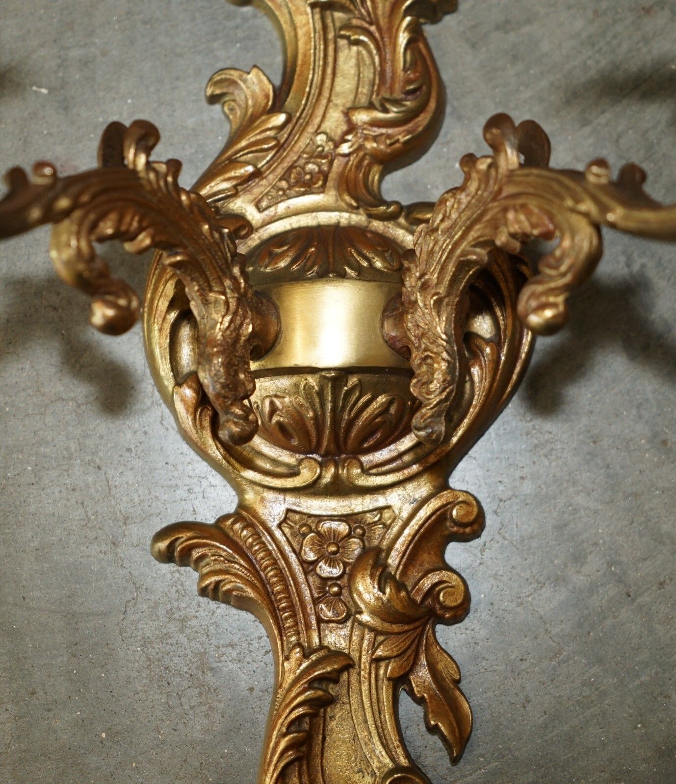Ornate Pair Of Stunning Antique French 1920's Bronzed Candle Sconce Wall Lights photo Lighting